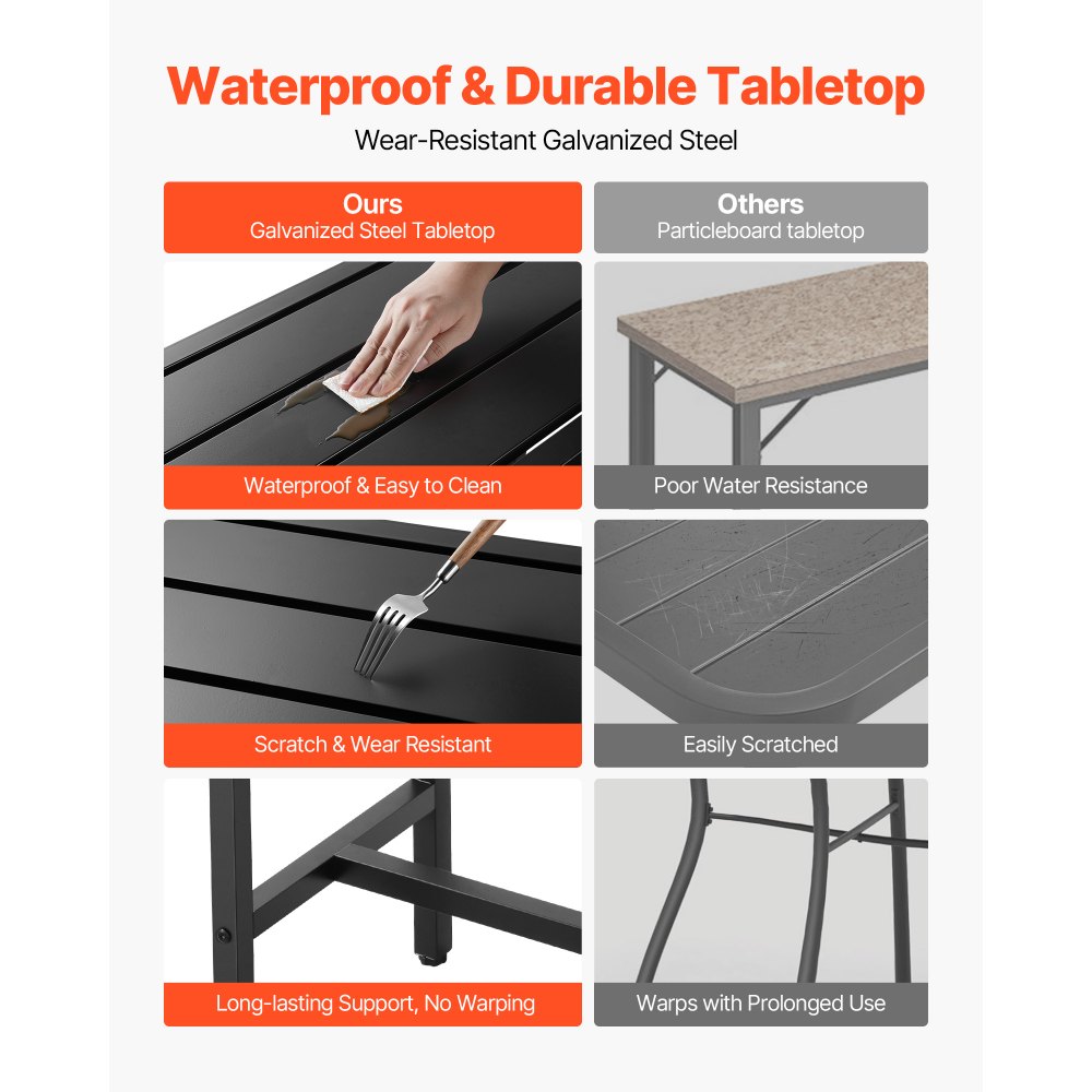 VEVOR Outdoor Bar Table, 55 x 15 in Patio Bar Table, Waterproof Top & Sturdy Metal Frame, Rectangle Counter Height Dining Tables, Outdoor Furniture for Balcony, Yard, Hot Tub, Poolside, Indoor