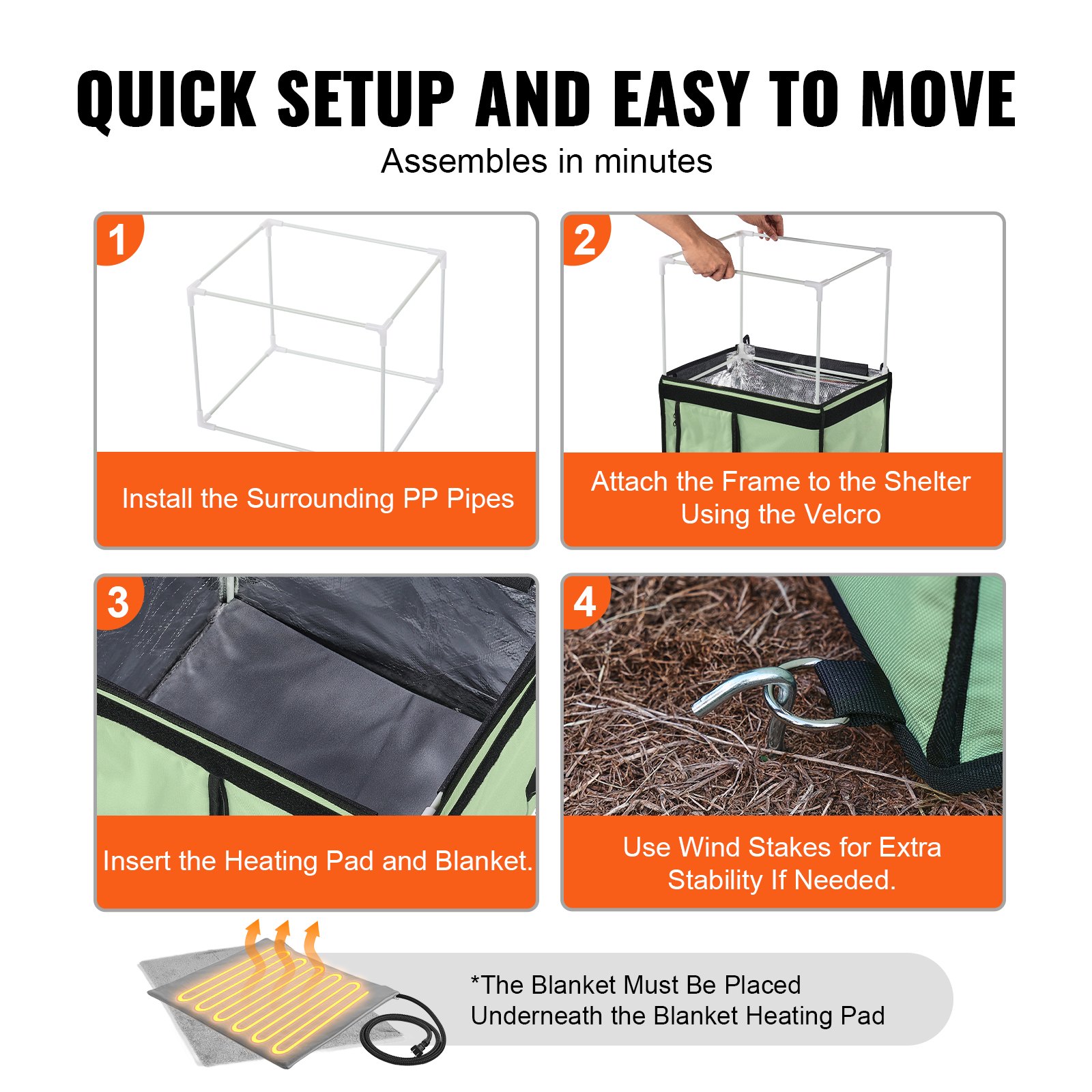 VEVOR Verhoogd Verwarmd Kattenhuis, Kubusvormig Kattenhuis met Instelbare Temperatuur en Timer, Opvouwbaar Kattenhuis van 900D Oxford-stof met Verwarmd Kussen voor de Winter om het Warm en Gezellig te Houden, Groen (Klein)