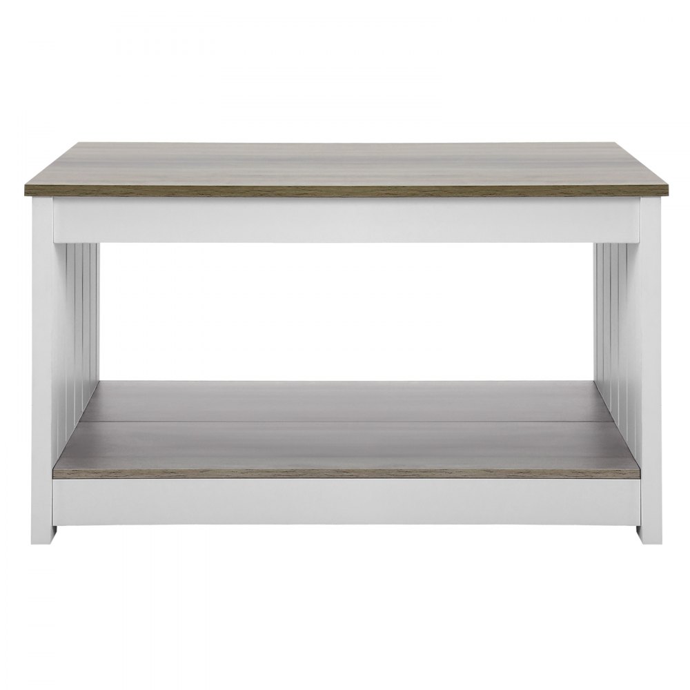 VEVOR 31.5" Farmhouse Coffee Table, Square Coffee Table with Open Storage Compartment, Wooden Rustic Cocktail Table for Living Room, Bedroom, Apartment, Studio, Gray & White
