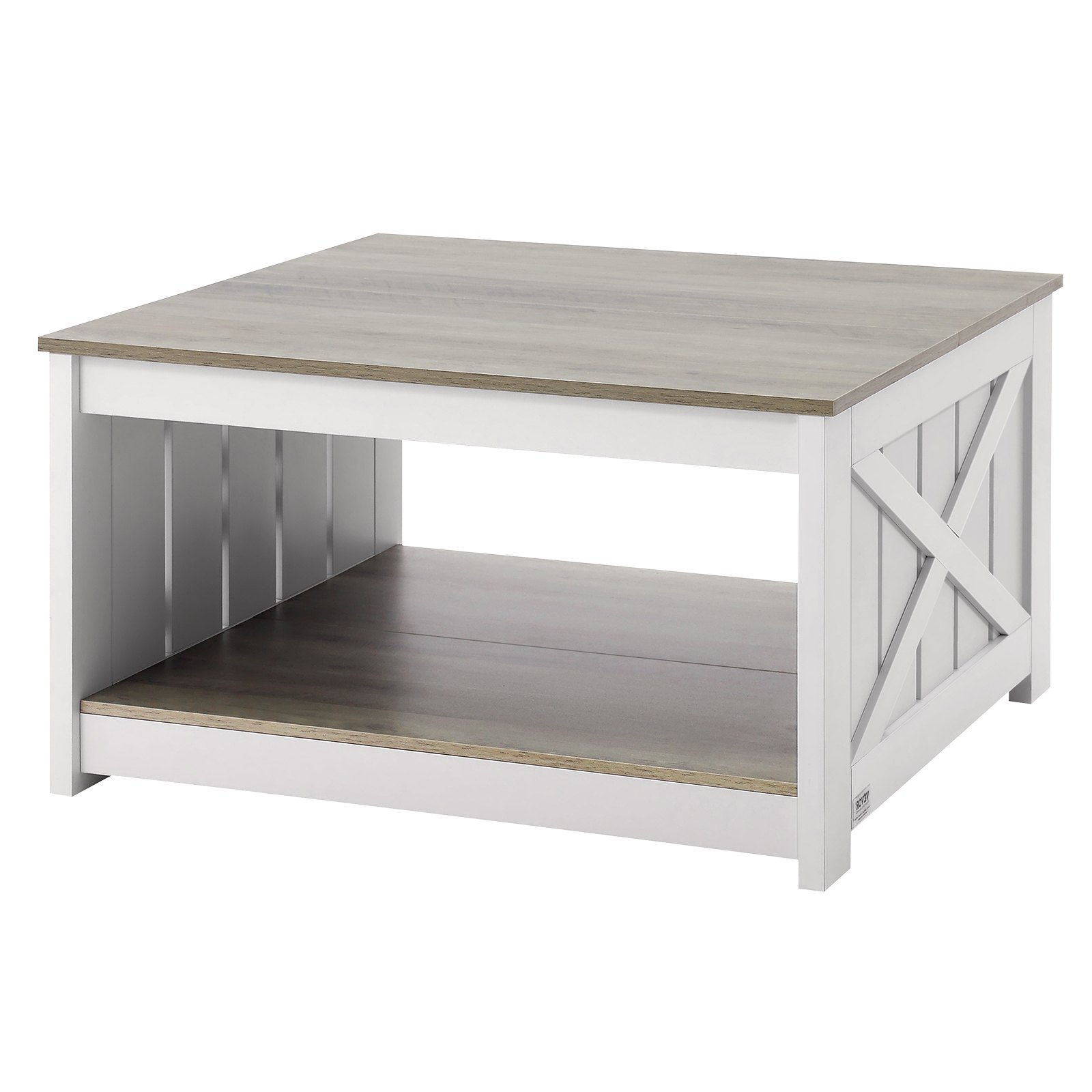VEVOR 31.5" Farmhouse Coffee Table, Square Coffee Table with Open Storage Compartment, Wooden Rustic Cocktail Table for Living Room, Bedroom, Apartment, Studio, Gray & White