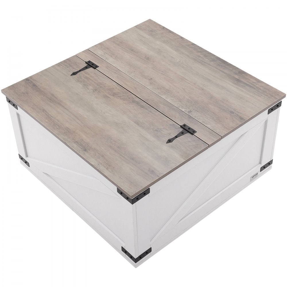 VEVOR 31.5" Farmhouse Coffee Table, Hinged Lift Top Coffee Square Table with Storage Compartment, Wooden Rustic Cocktail Table for Living Room, Bedroom, Apartment, Studio, Gray & White