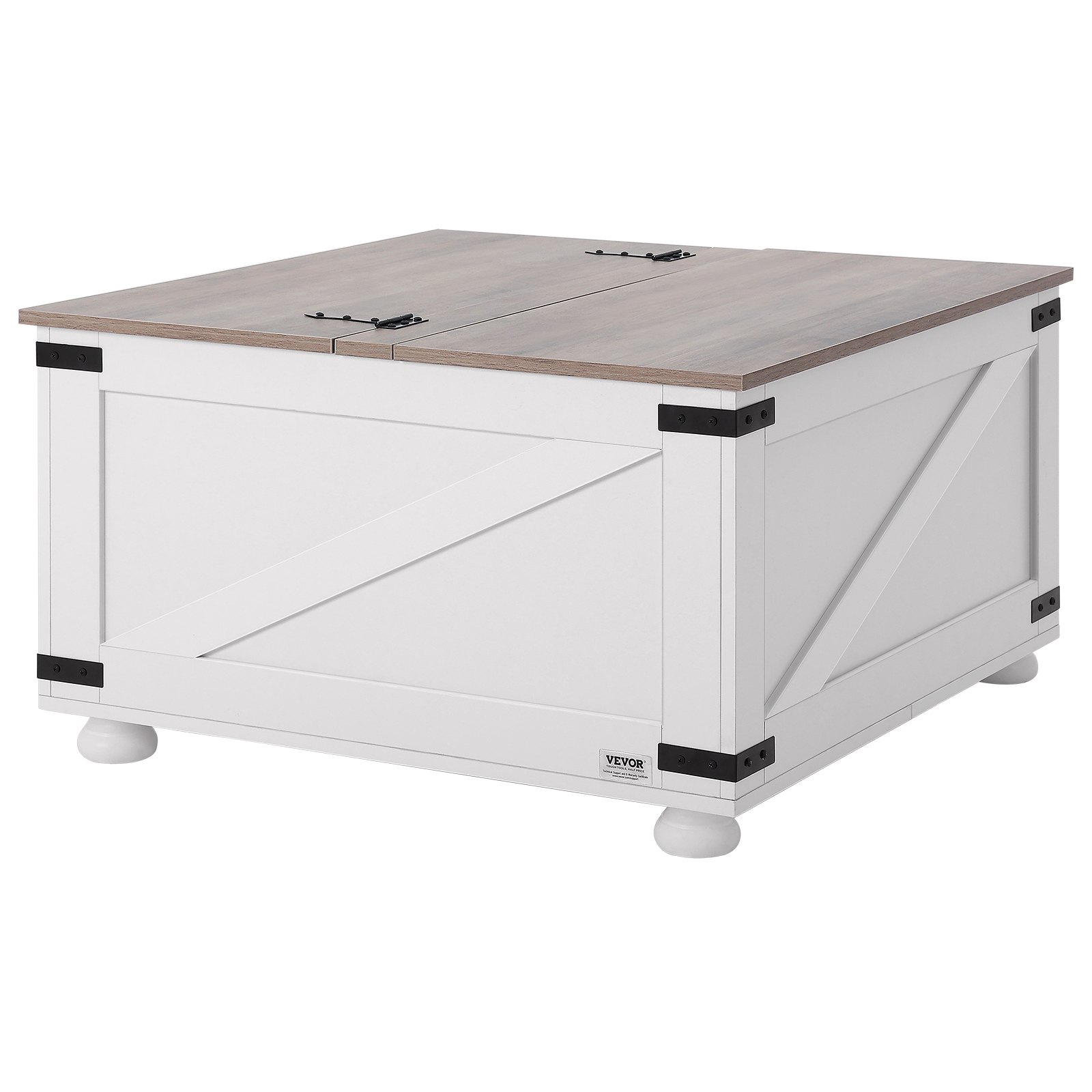VEVOR 31.5" Farmhouse Coffee Table, Hinged Lift Top Coffee Square Table with Storage Compartment, Wooden Rustic Cocktail Table for Living Room, Bedroom, Apartment, Studio, Gray & White