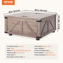 VEVOR salontafel cocktailtafel salontafel 914mm met opbergvak vierkant