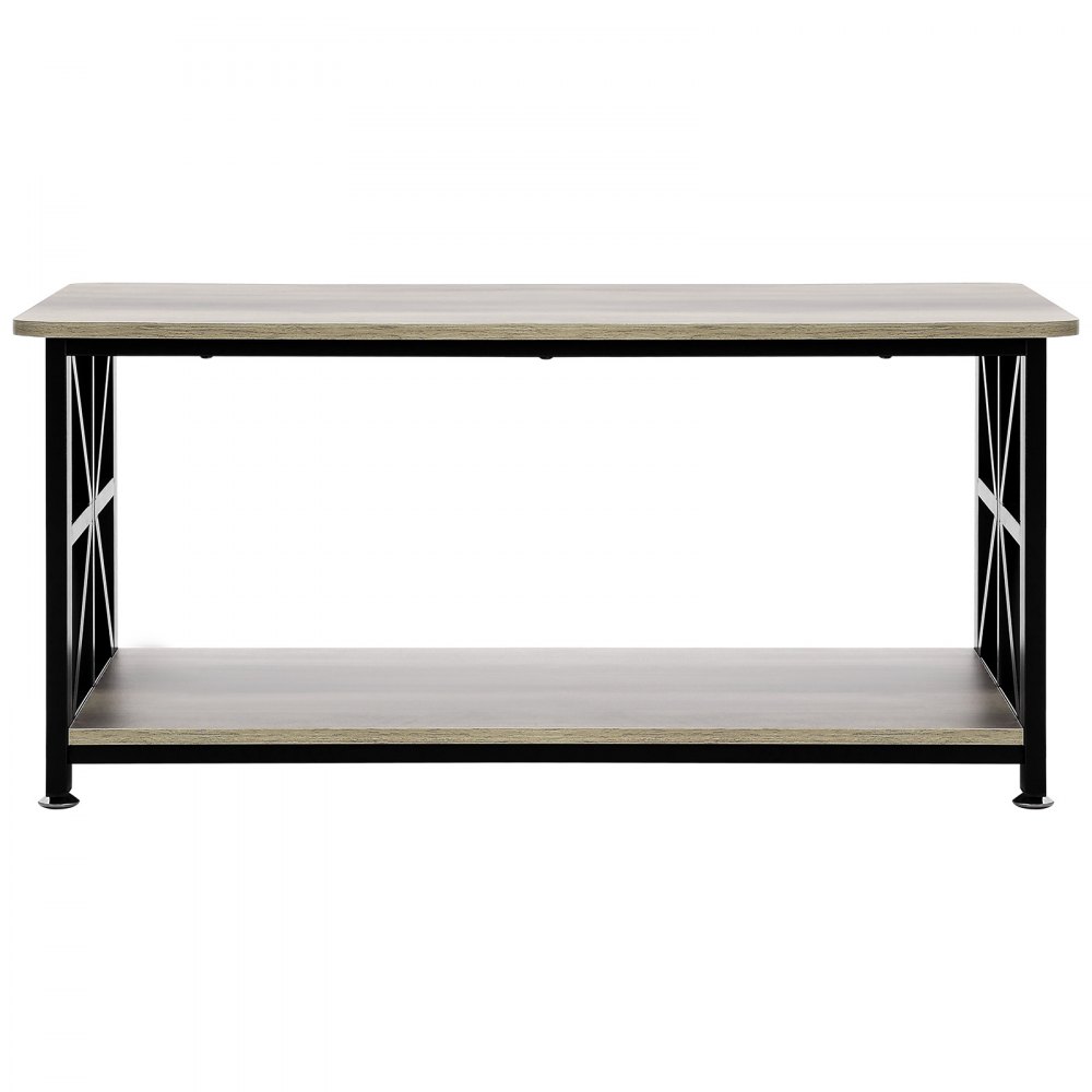 VEVOR 40" Farmhouse Coffee Table, Rectangle Coffee Table with Open Storage Compartment, Wooden Rustic Cocktail Table for Living Room, Bedroom, Apartment, Studio, Brown & Black