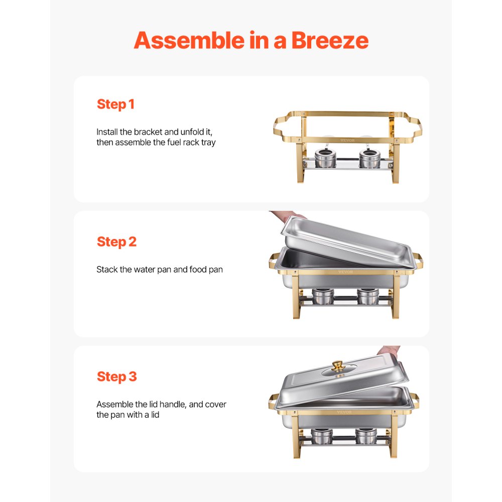 VEVOR Chafing Dish Set RVS Voedselwarmer met 4 grote containers (elk 7,5 L), Rechthoekige warmteverdeler met zichtbaar deksel en waterpanstandaard en brandstofhouder, voor feestjes
