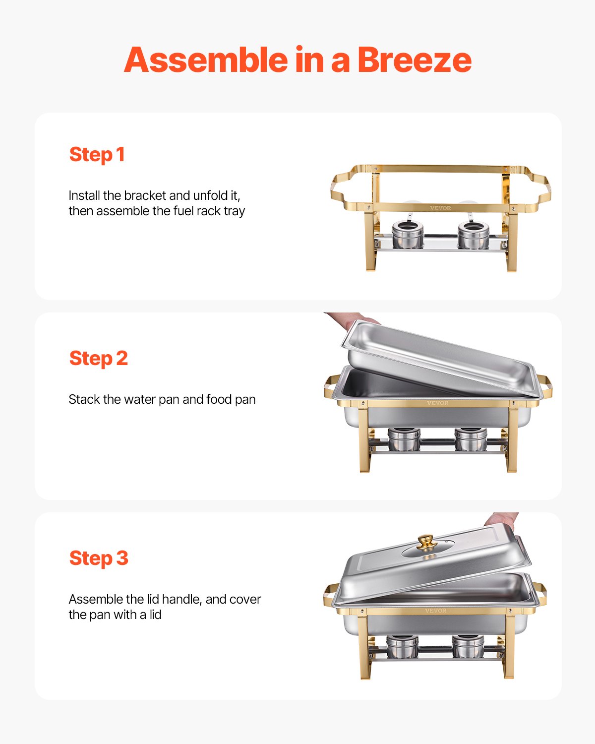 VEVOR Chafing Dish Set RVS Voedselwarmer met 4 grote containers (elk 7,5 L), Rechthoekige warmteverdeler met zichtbaar deksel en waterpanstandaard en brandstofhouder, voor feestjes