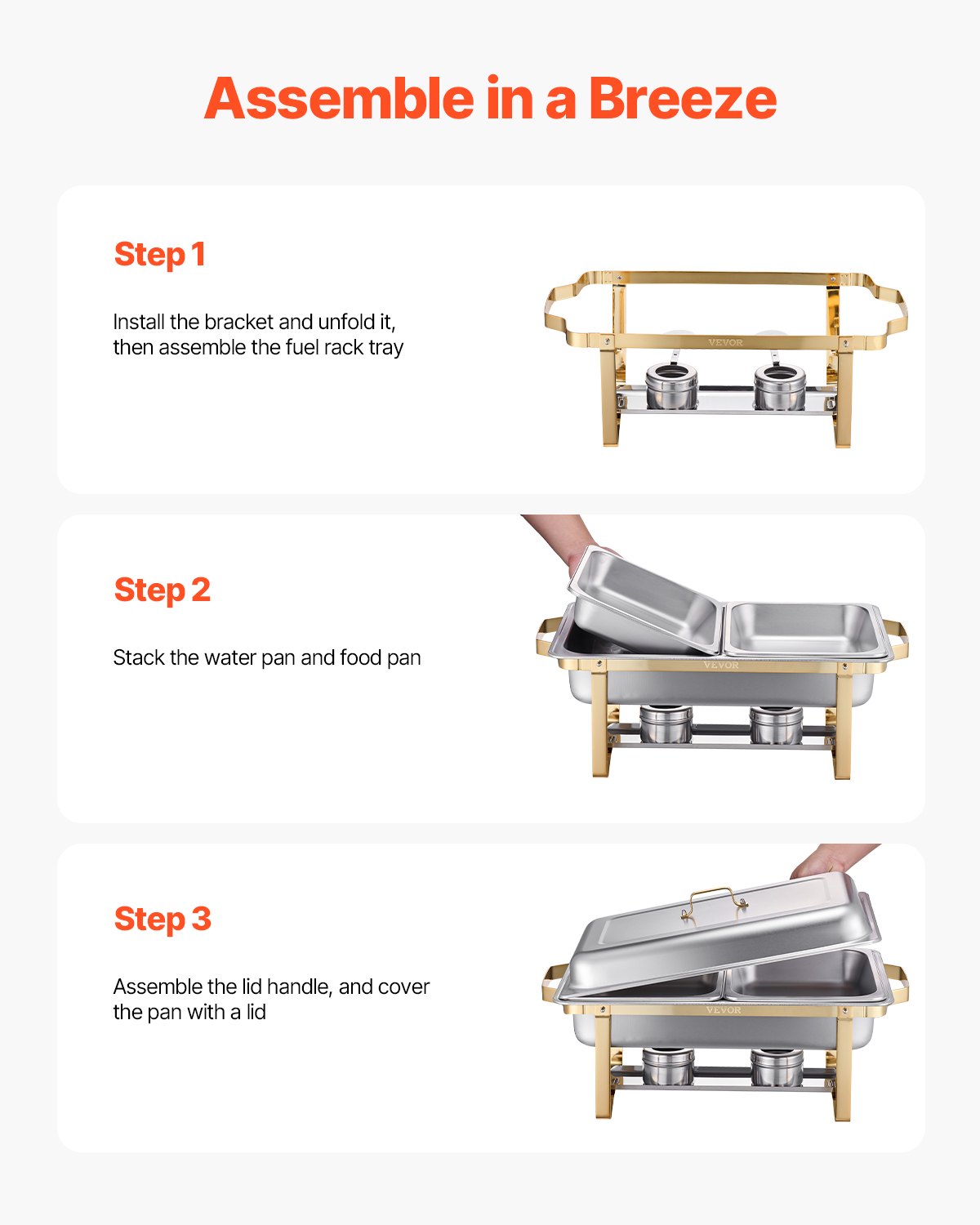 VEVOR Chafing Dish Set RVS Voedselwarmer met 2 grote pannen (7,5 L) en 4 halve pannen (4 L), Rechthoekige Horeca Warmtedispenser met Deksel en Waterpanstandaard, Goud