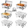 VEVOR Chafing Dish Buffet Chafing Dish van roestvrij staal met 6 grote pannen (7,5 L), rechthoekige cateringwarmtedispenser met deksel, waterpanstandaard en brandstofhouder, voor feesten, zilver