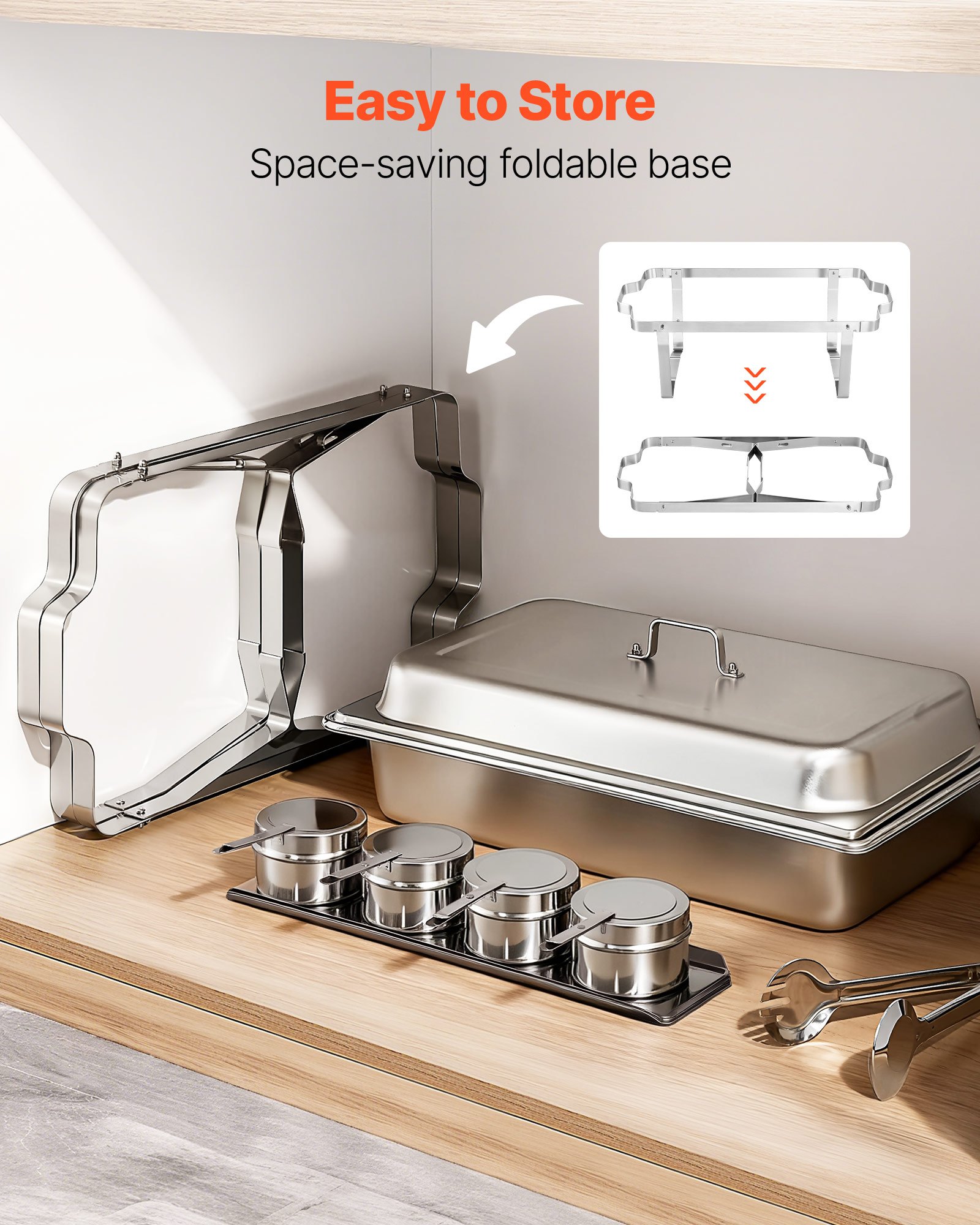 VEVOR Rechthoekige Chafing Dish Set 8,5 L Voedselwarmers (2 stuks) Buffet Warmhoudbakjes met Handvat & 1 Voedseltang & Deksel & Brandstofhouder, Geschikt voor Banket Feest Bruiloft Zilver