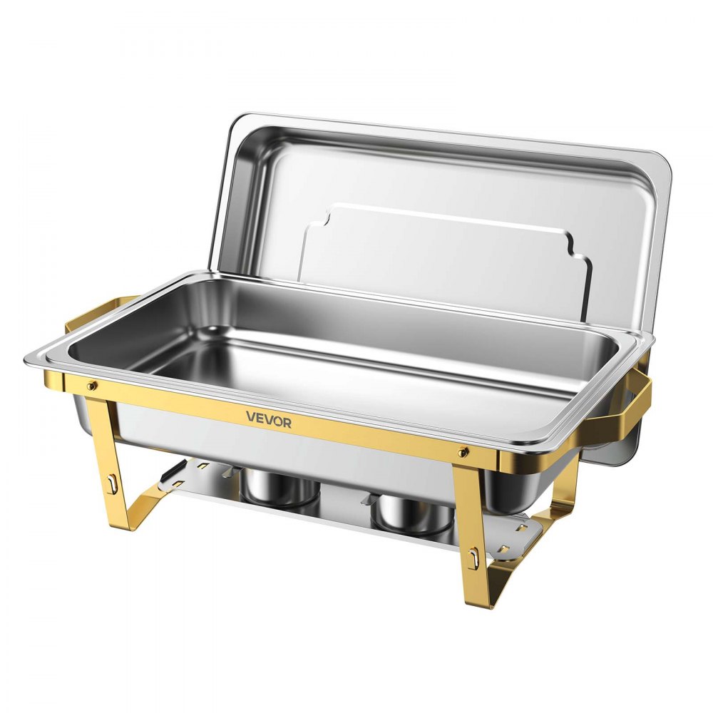 VEVOR Chafing Dish Set van 2, elk 8,52 liter, roestvrijstalen warmhoudschalen, ideaal voor bruiloften, feesten en banketten, 1 schaal van normaal formaat en 2 schalen van half formaat, serveertang, glazen kom