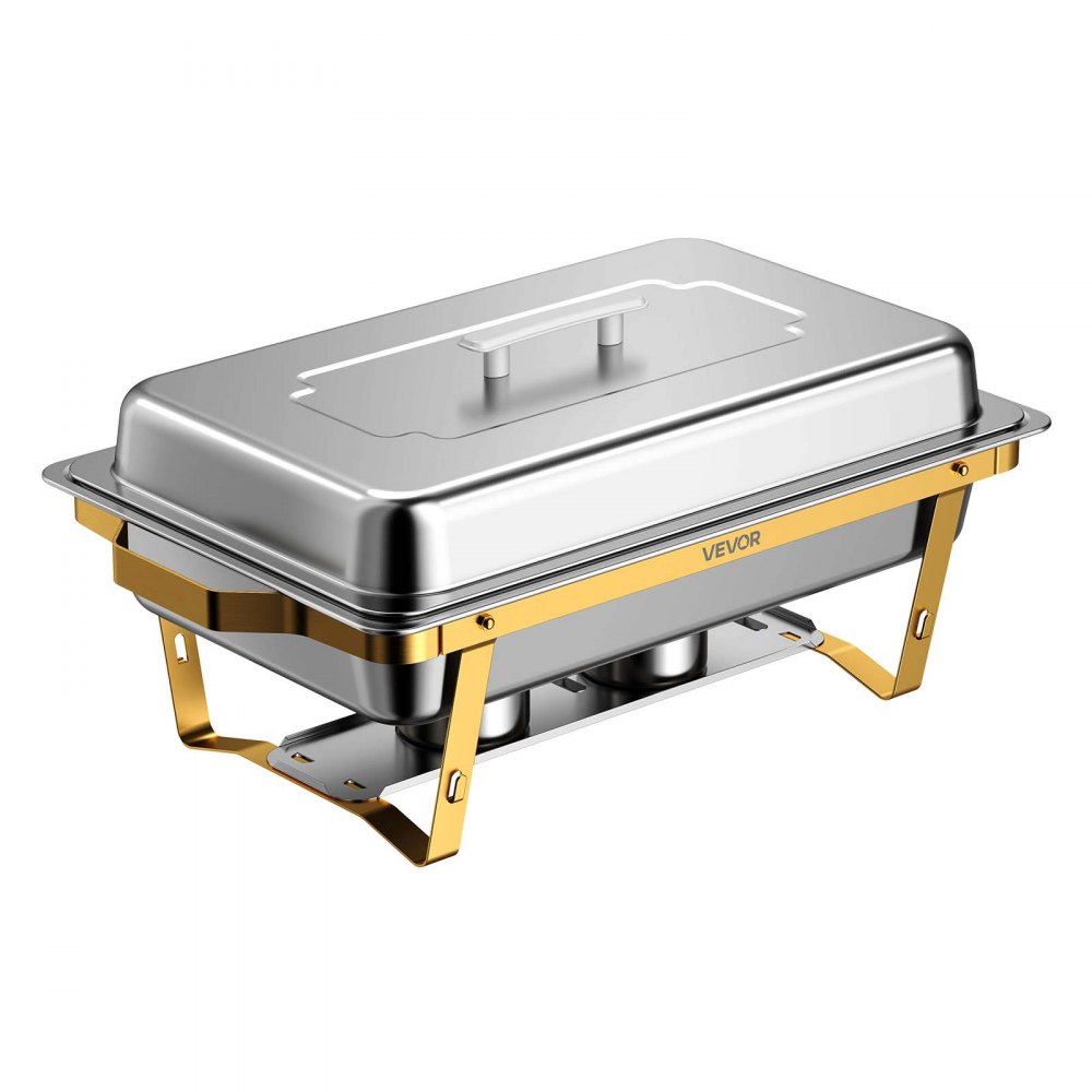 VEVOR Chafing Dish Set van 2, elk 8,52 liter, roestvrijstalen warmhoudschalen, ideaal voor bruiloften, feesten en banketten, 1 schaal van normaal formaat en 2 schalen van half formaat, serveertang, glazen kom