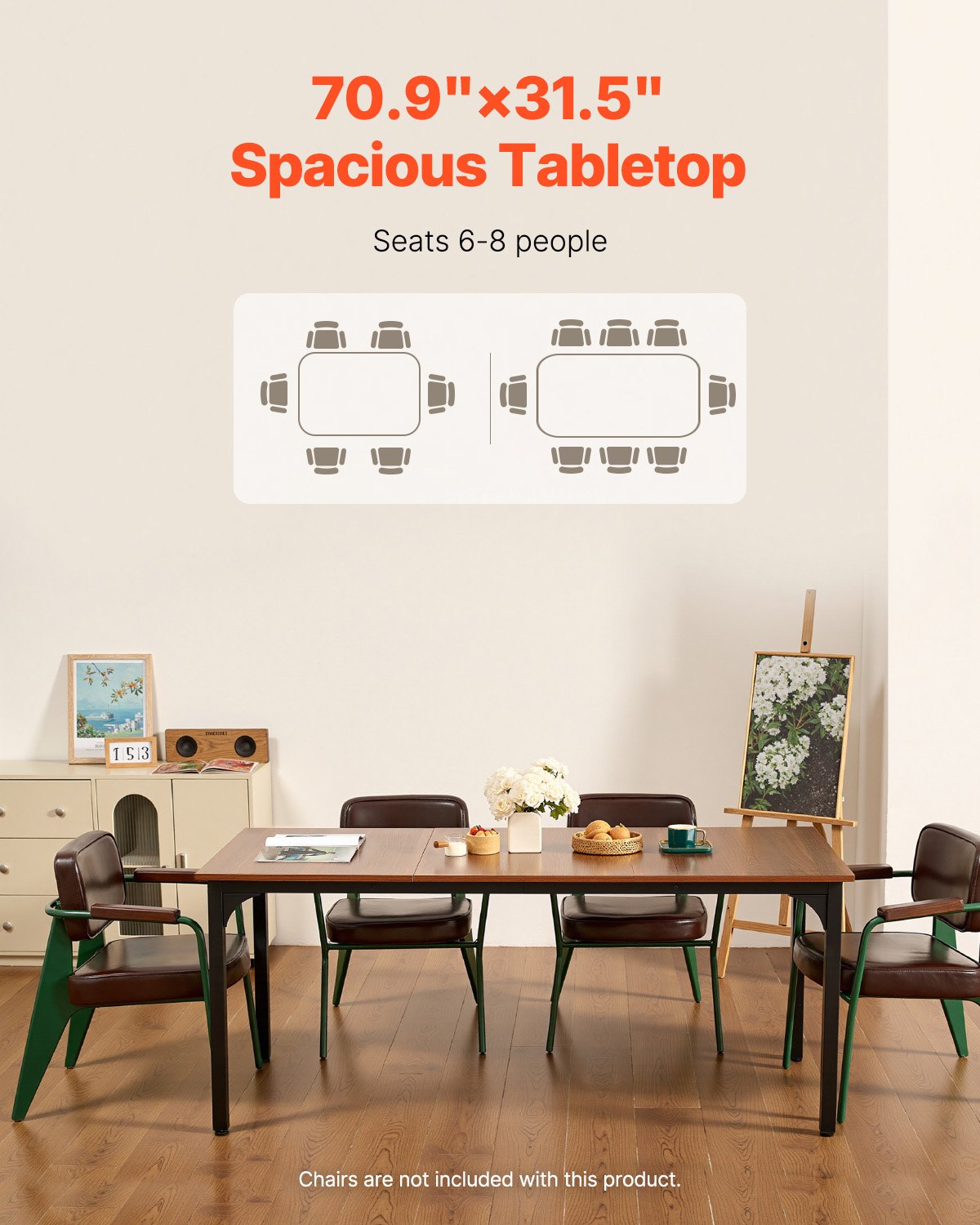 VEVOR Rechthoekige eettafel Keukentafel (alleen tafel) Eettafel 180cm Bruin
