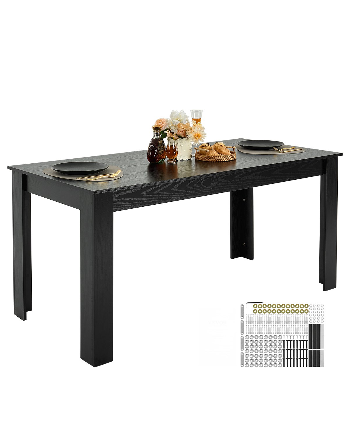 VEVOR Rechthoekige eettafel, houten keukentafel (160 cm / 150 kg draagvermogen) voor 4-6 personen, eetkamermeubilair, vergadertafel voor thuis, keuken, woonkamer, bruin (alleen tafel)