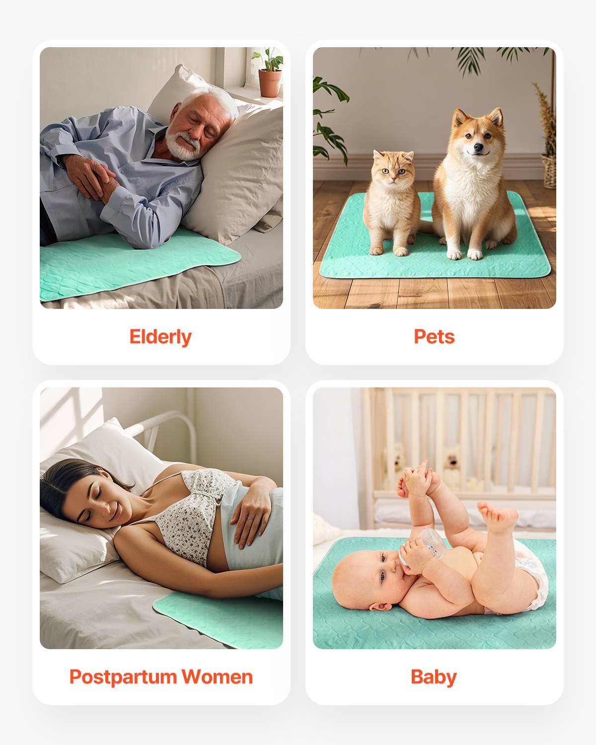 VEVOR Incontinentiepads, 864 x 914,5 mm herbruikbare bedpads, superabsorberend en snel drogend, voor huisdieren, volwassenen, kinderen en ouderen (6 stuks)