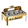 VEVOR 1 Pack Chafing Dish for Buffet Set, 13QT/12.3L Stainless Steel Chafer, for Banquet Party Wedding, Roll Top Rectangle Buffet Server Warmer, 1 Full & 3 Third-Size Pan, Glass Lid, Tong, Glass Pad