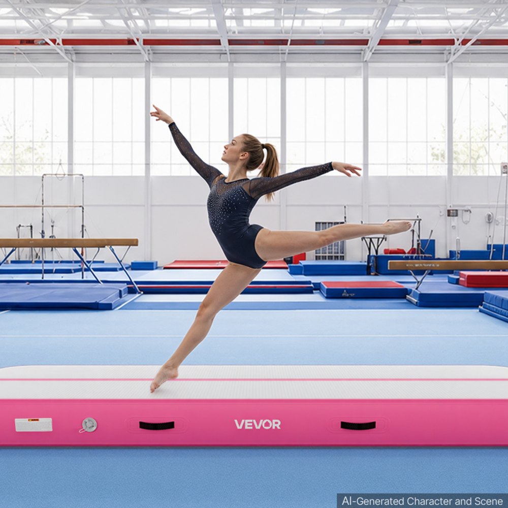 VEVOR Opblaasbare gymnastiekmat 300x100x20 cm Airtrack gymnastiekmat voor training, wedstrijden en yoga, met antislipoppervlak, 600W elektrische luchtpomp, reparatiepatch, mondstukken en tas, roze