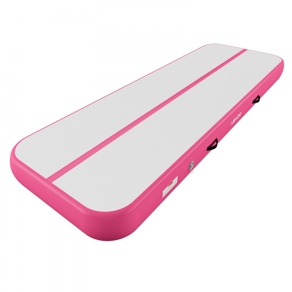 VEVOR Opblaasbare gymnastiekmat 300x100x20 cm Airtrack gymnastiekmat voor training, wedstrijden en yoga, met antislipoppervlak, 600W elektrische luchtpomp, reparatiepatch, mondstukken en tas, roze