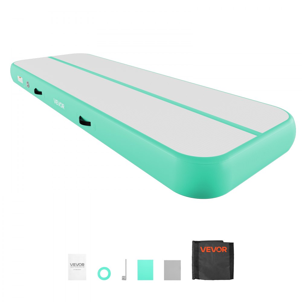 VEVOR Opblaasbare gymnastiekmat 300x100x20 cm Airtrack gymnastiekmat voor training, wedstrijdsporten en yoga, met antislipoppervlak, 600W elektrische luchtpomp, reparatiepatch, mondstukken en tas, mintgroen