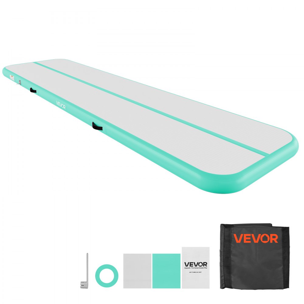 VEVOR Inflatable Gymnastics Air Mat 13 ft Training Mats w/ Electric Pump, 4 inches Thick Sturdy Tumble Track, Tumbling Mat for Home Use/Gym/Outdoor/Yoga/Cheerleading/Beach/Park/Water, Mint Green