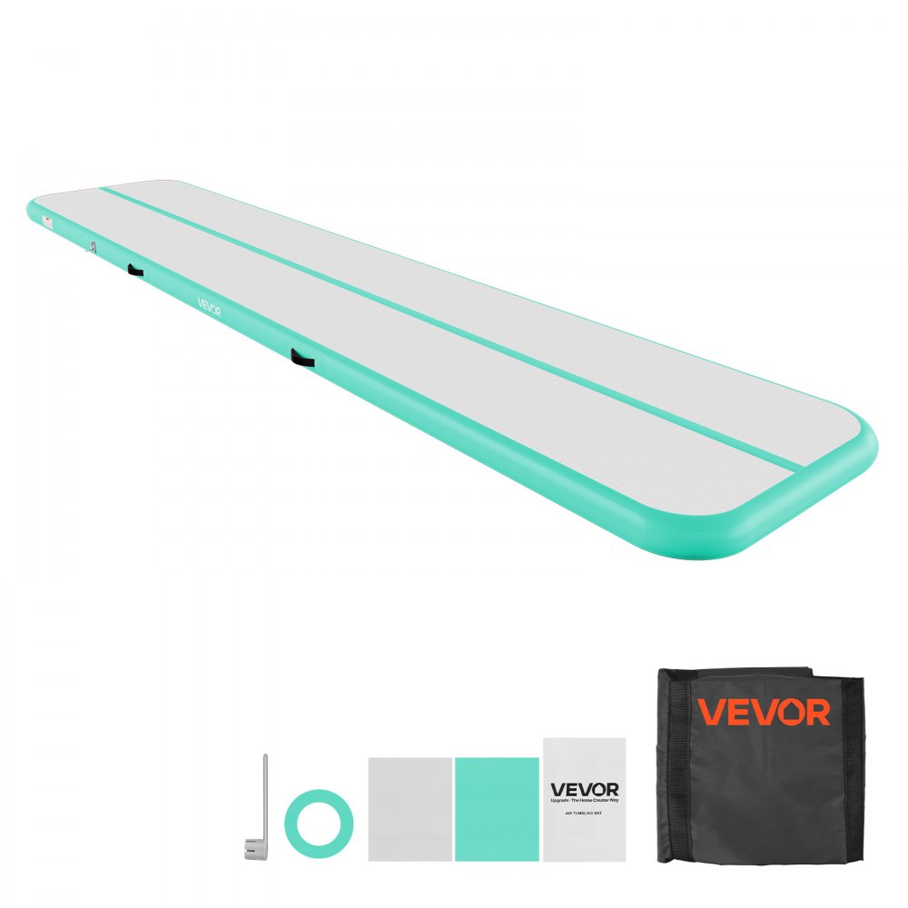 VEVOR Opblaasbare gymnastiekmat 500x100x10 cm Airtrack gymnastiekmat voor training, wedstrijden en yoga, met antislipoppervlak, 600W elektrische luchtpomp, reparatiepatch, mondstukken en tas, mintgroen
