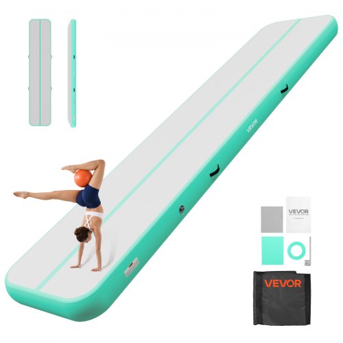 VEVOR Opblaasbare gymnastiekmat 500x100x20 cm Airtrack gymnastiekmat voor training, wedstrijden en yoga, met antislipoppervlak, 600W elektrische luchtpomp, reparatiepatch, mondstukken en tas, mintgroen