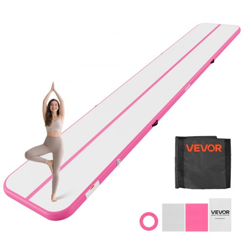 VEVOR Opblaasbare gymnastiekmat 600x100x10 cm Airtrack gymnastiekmat voor training, wedstrijden en yoga, met antislipoppervlak, 600W elektrische luchtpomp, reparatiepatch, mondstukken en tas, roze