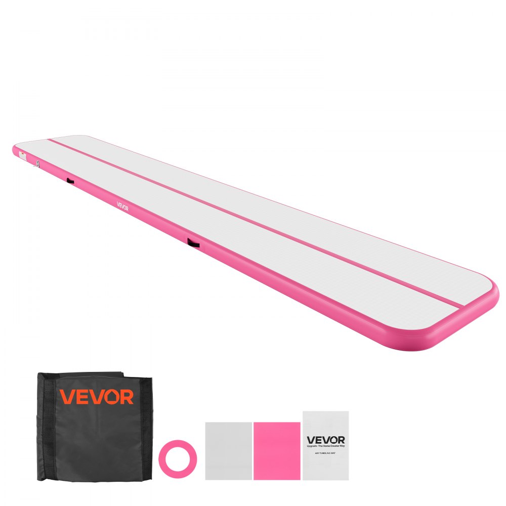 VEVOR Opblaasbare gymnastiekmat 600x100x10 cm Airtrack gymnastiekmat voor training, wedstrijden en yoga, met antislipoppervlak, 600W elektrische luchtpomp, reparatiepatch, mondstukken en tas, roze