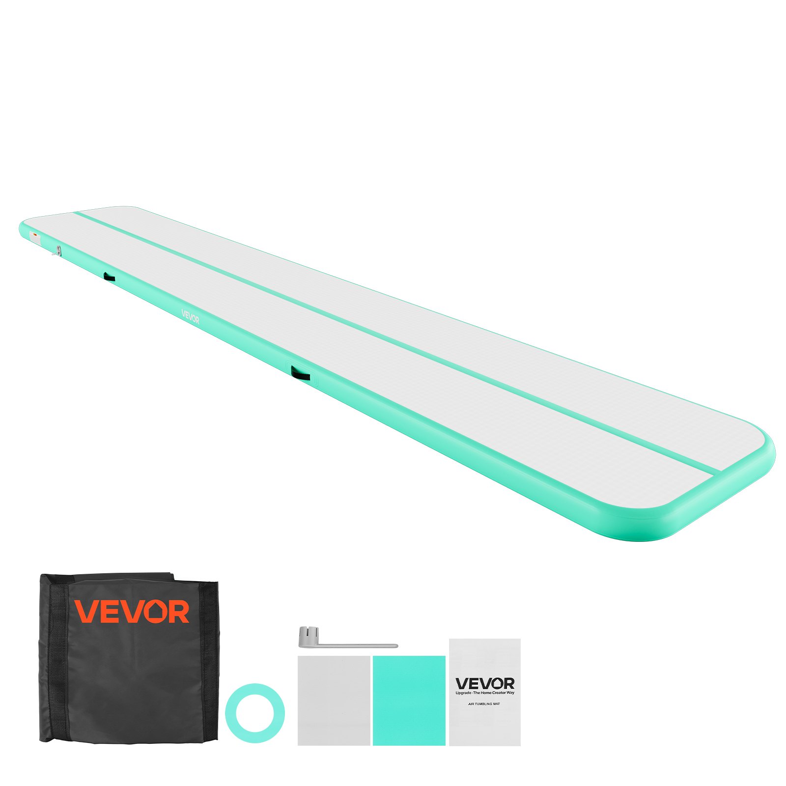 VEVOR Inflatable Gymnastics Air Mat 20 ft Training Mats w/ Electric Pump, 4 inches Thick Sturdy Tumble Track, Tumbling Mat for Home Use/Gym/Outdoor/Yoga/Cheerleading/Beach/Park/Water, Mint Green