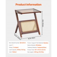 VEVOR rotan salontafel, salontafel, tuintafel, Z-vormig, 50 cm, rechthoekig, 18,1 kg