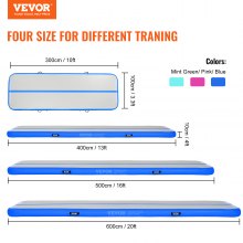 VEVOR Gymnastics Air Mat Inflatable Gymnastics Tumbling Mat, Tumbling Track with Electric Pump, 300 x 101 x 10 cm Training Mats for Home Use/Gym/Yoga/Cheerleading Blue
