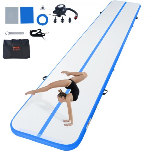 VEVOR Gymnastiek-luchtmat Opblaasbare gymnastiek-tuimelmat, tuimelbaan met elektrische pomp, 598 x 101 x 10 cm trainingsmatten voor thuisgebruik/gym/yoga/cheerleading blauw
