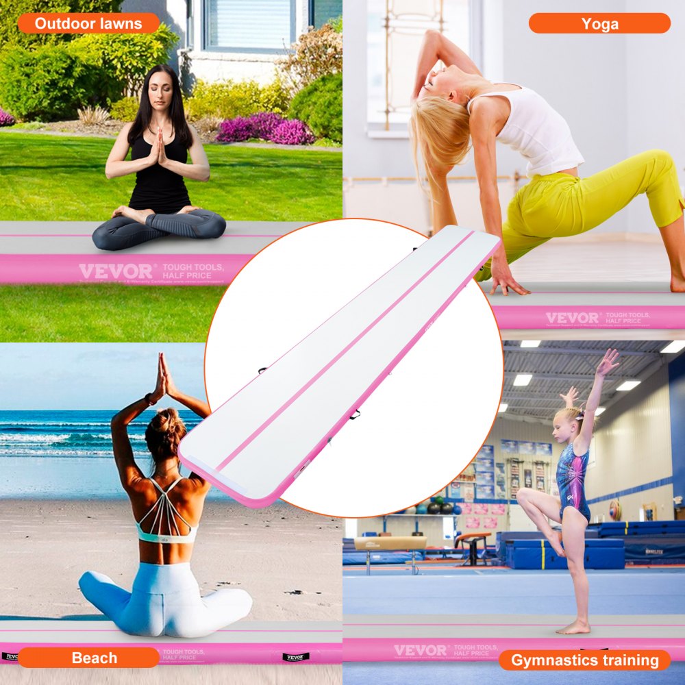 VEVOR Gymnastiek Luchtmat Opblaasbare Gymnastiek Tumbling Mat, Tumblingbaan met Elektrische Pomp, 598 x 101 x 10 cm Trainingsmatten voor Thuisgebruik/Gym/Yoga/Cheerleading Roze