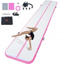 VEVOR Gymnastics Air Mat Inflatable Gymnastics Tumbling Mat, Tumbling Track with Electric Pump, 598 x 101 x 10 cm Training Mats for Home Use/Gym/Yoga/Cheerleading Pink