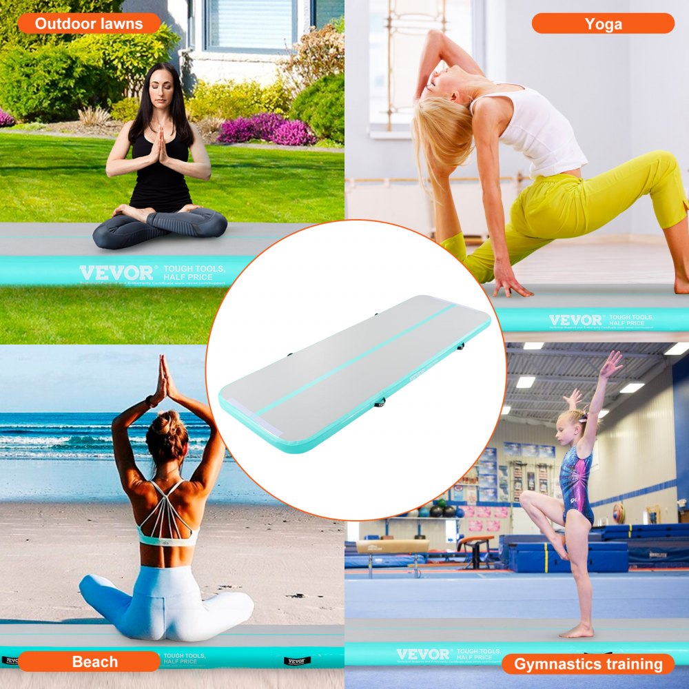 VEVOR Gymnastiek Luchtmat Opblaasbare Gymnastiek Tumbling Mat, Tumblingbaan met Elektrische Pomp, 300 x 101 x 10 cm Trainingsmatten voor Thuisgebruik/Gym/Yoga/Cheerleading Groen