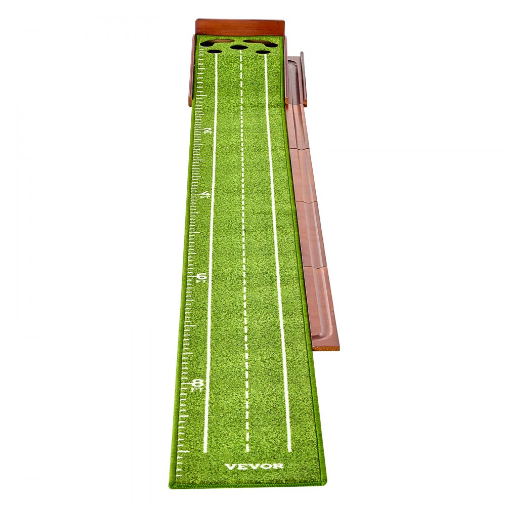 VEVOR Golf Putting Mat, golfmat met 5 holes, indoor golf oefenmat, minigolfset met automatische balretour, uitlijningsgids, 3 ballen, houten voet, golftrainingsuitrusting