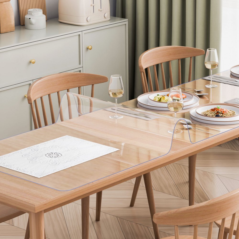 VEVOR Plastic tafelkleed, 24 x 96 inch, 1,5 mm dik, transparante tafelbeschermer, rechthoekige PVC bureau-onderlegger, waterdichte en gemakkelijk te reinigen bureau-onderlegger, tafelkleed, voor kantoor, ladekast, eettafel, nachtkastje