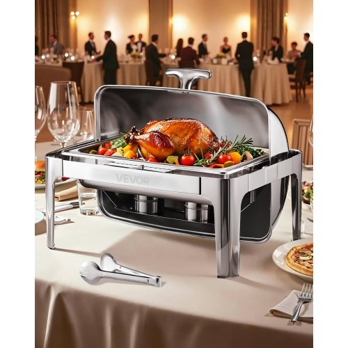 VEVOR Chafing Dish Set Voedselwarmer Roestvrij Staal 8.5L 1 Container Rolltop Zilver