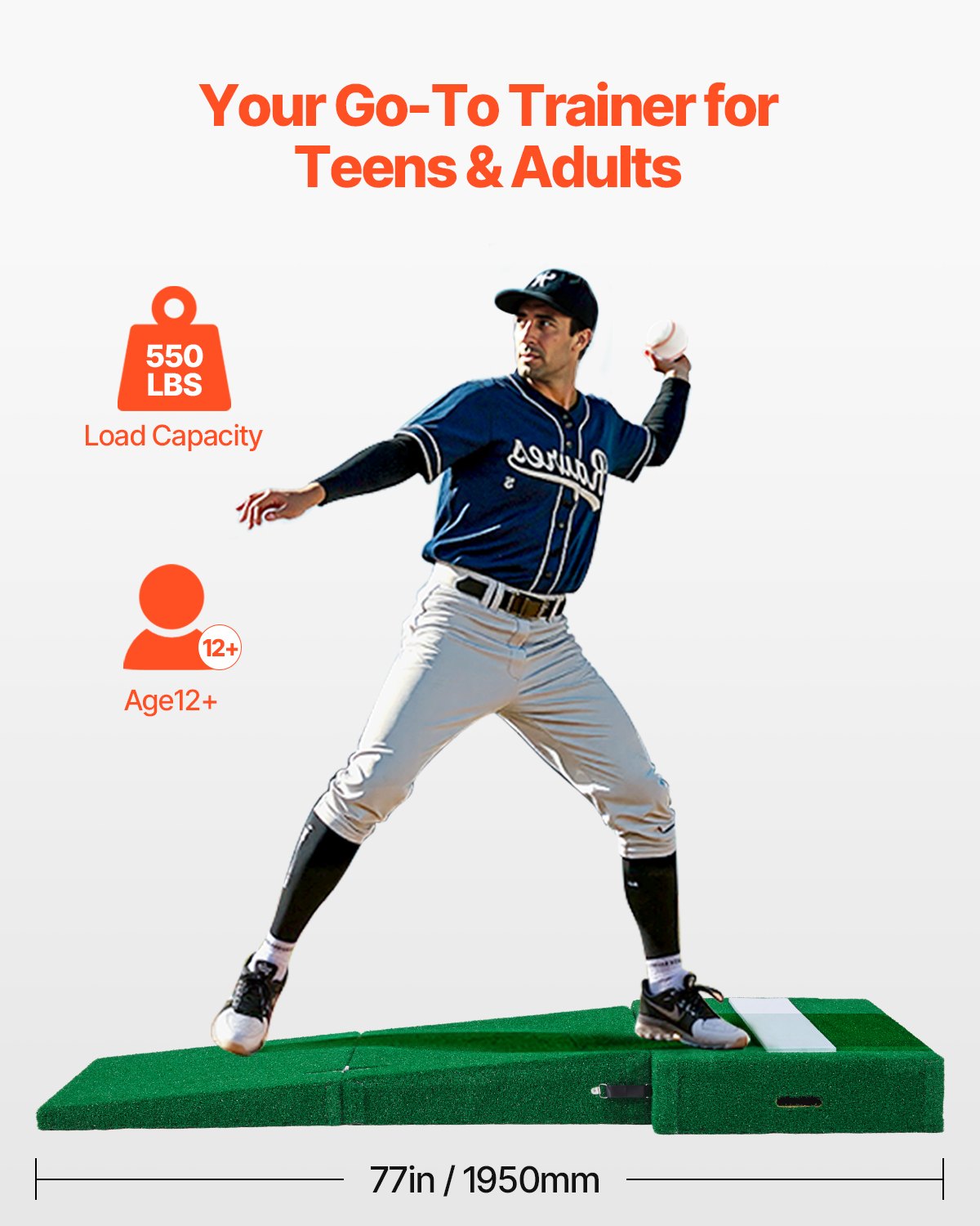 VEVOR Pitching Mound, Portable Baseball Pitcher's Mound, 77 in IIndoor Outdoor Pitching Practice and Training Equipment, Softball Pitching Aids with Antifade Turf, Pitching Rubber, Carry Handles