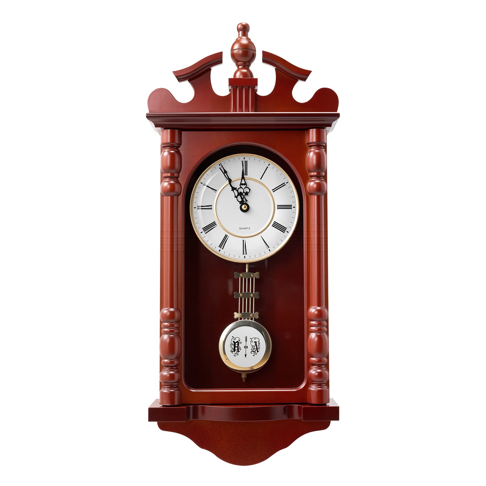 VEVOR Vintage Pendulum Clock, 600x260x95 mm, Klassieke wandklok van grenenhout en MDF met quartz-uurwerk, voor woonkamer, slaapkamer, huisdecoratie en cadeau (kersenafwerking)