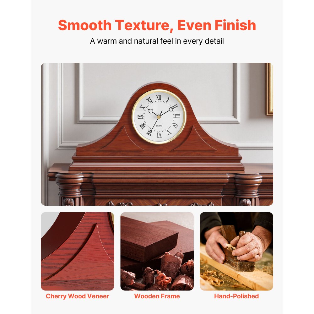 VEVOR Grandfather Clock, 6.4 in Classic Vintage Grandfather Clock, MDF Mantel Clocks with Built-In Quartz Movement and Quiet Design, for Living Room, Bedroom, Home Decor & Gift (Cherry Tone Finish)