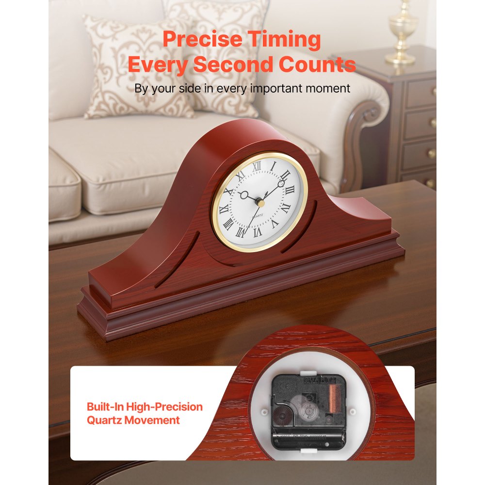 VEVOR Grandfather Clock, 6.4 in Classic Vintage Grandfather Clock, MDF Mantel Clocks with Built-In Quartz Movement and Quiet Design, for Living Room, Bedroom, Home Decor & Gift (Cherry Tone Finish)