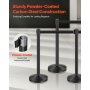 VEVOR Stanchion Post, 6 Pcs Crowd Control Barrier with 6 Retractable Belts, Carbon Steel Black Stanchion Post Queue with Sand Injection Hollow Base for Theaters, Parties, Weddings, Exhibitions, Black