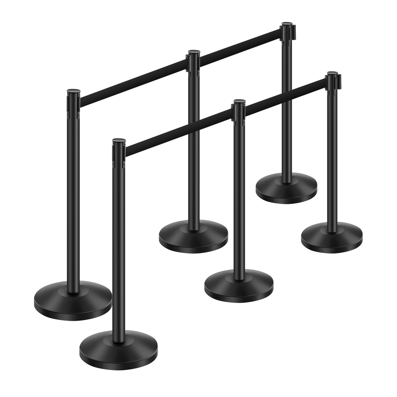 VEVOR Stanchion Post, 6 Pcs Crowd Control Barrier with 6 Retractable Belts, Carbon Steel Black Stanchion Post Queue with Sand Injection Hollow Base for Theaters, Parties, Weddings, Exhibitions, Black