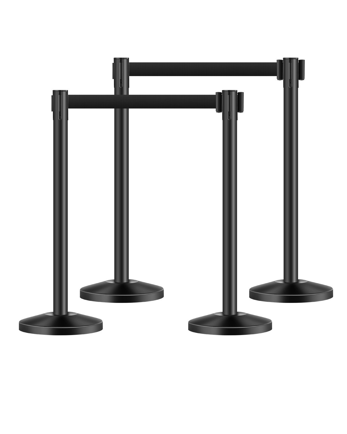 VEVOR Crowd Control Barrier-palen (4-pack) met 4 intrekbare banden, koolstofstalen crowd control-palen met holle basis voor bruiloften, tentoonstellingen, zwart
