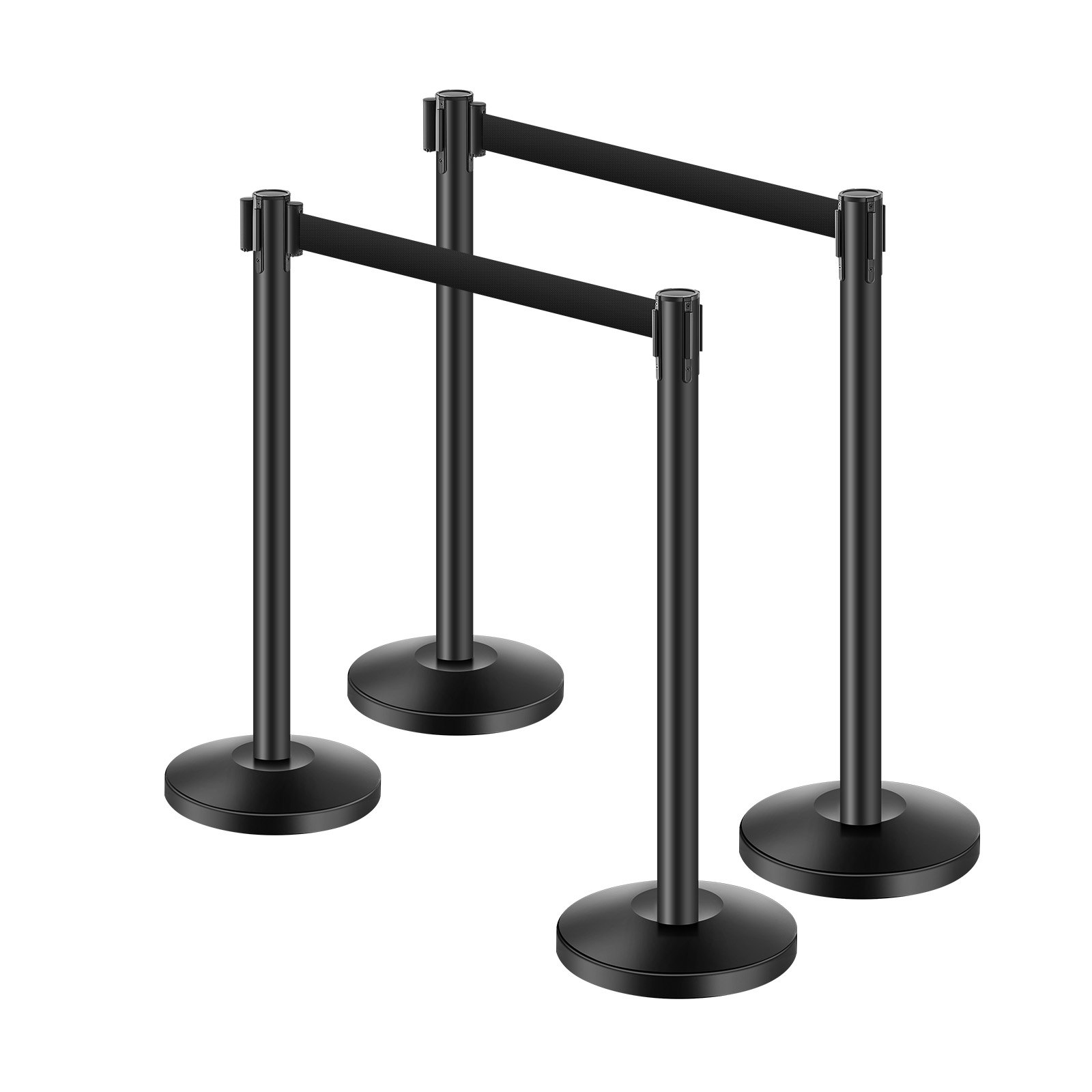VEVOR Crowd Control Barrier-palen (4-pack) met 4 intrekbare banden, koolstofstalen crowd control-palen met holle basis voor bruiloften, tentoonstellingen, zwart