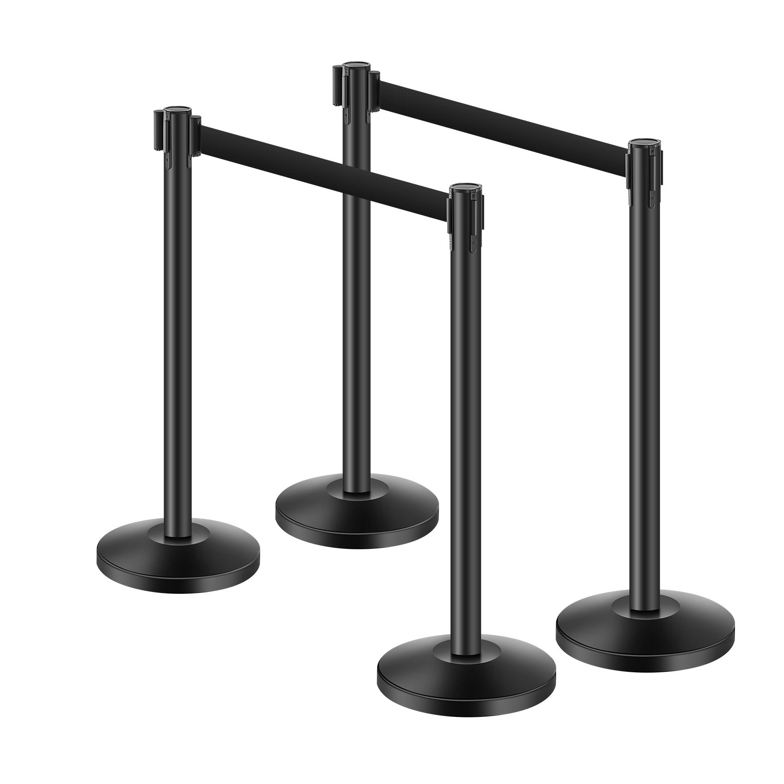 VEVOR Crowd Control Barrier-palen (4-pack) met 4 intrekbare banden, koolstofstalen crowd control-palen met holle basis voor bruiloften, tentoonstellingen, zwart