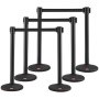 VEVOR people guidance system, barrier tape, barrier stand, 6 pieces, 2 m x 48 mm, black retractable belt, people guidance system, barrier post, suitable for airports, trade fairs, competition venues, etc.