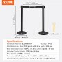 VEVOR people guidance system barrier tape barrier stands 8 pieces, 2 mx 48 mm black retractable belt, PVC people guidance system barrier posts Suitable for airports, trade fairs, competition venues