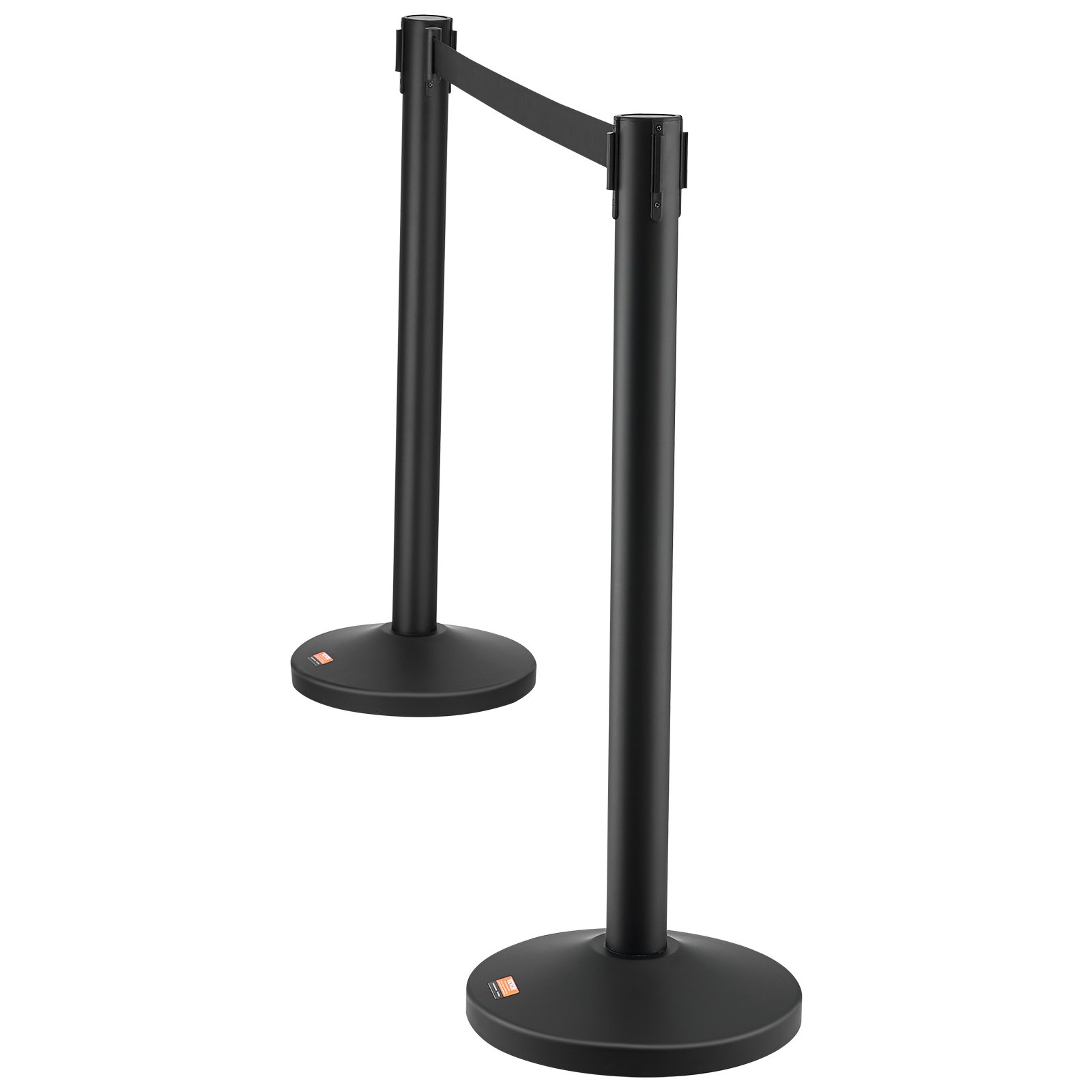 VEVOR people guidance system, barrier tape, barrier stand, 4 pieces, 2 m x 48 mm, black retractable belt, people guidance system, fillable barrier post, suitable for airports, trade fairs, competition venues