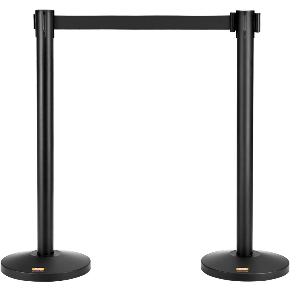 VEVOR people guidance system barrier tape barrier stand 2-piece, 3.3 m x 48 mm black retractable belt, people guidance system barrier post suitable for airports, trade fairs, competition venues, etc.